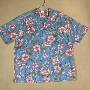 Royal Creations Shirt Mens XL Blue‎ Tropical Floral Hawaiian Relaxed Button Up